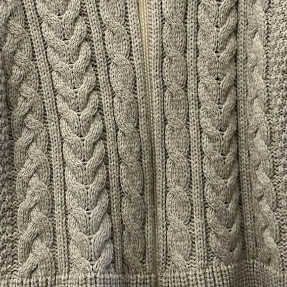 Peregrine Tan 100% Pure New Wool Cable Knit Zip Up Cardigan Sweater Size Medium - Picture 7 of 7